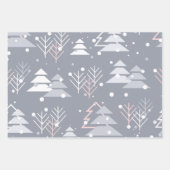 FEUILLE DE PAPIER CADEAU ROSE GRIS BLANC VACANCES NOËL ARBRES (Devant 3)