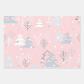 FEUILLE DE PAPIER CADEAU ROSE GRIS BLANC VACANCES NOËL ARBRES (Devant)