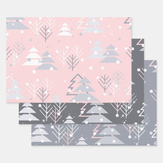 FEUILLE DE PAPIER CADEAU ROSE GRIS BLANC VACANCES NOËL ARBRES (Lot)