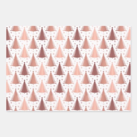 Feuille De Papier Cadeau Rose métallique Jaune or Noël Arbres Motif (Devant 3)