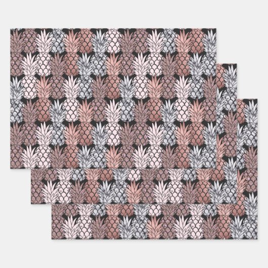 Feuille De Papier Cadeau Rose moderne Parties scintillant or rose Ananas Mo (Lot)
