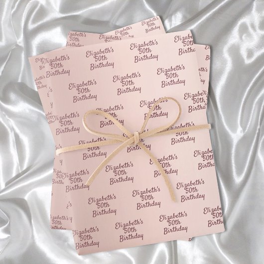 Feuille De Papier Cadeau Rose or rose monogramme nom anniversaire