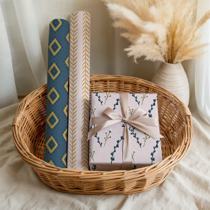 Feuille De Papier Cadeau Rose orange bleu géométrique floral amusant