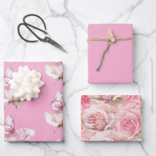 Feuille De Papier Cadeau Rose papillon rose saumon Anniversaire