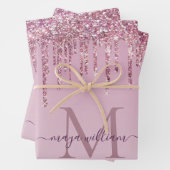 Feuille De Papier Cadeau Rose Parties scintillant Lecteurs Monogramme Perso (En situation)