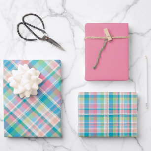 Feuille De Papier Cadeau Rose pastel, vert, bleu et blanc