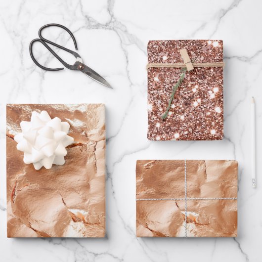 Feuille De Papier Cadeau Rose Peach Gold Glam (Recto)