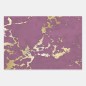Feuille De Papier Cadeau Rose Poussiéreux et Aspect Marbre Doré (Devant 3)