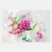 Feuille De Papier Cadeau Rose romantique avec Bokeh & Étincelles sur Blanc (Devant 3)