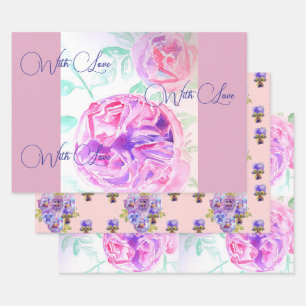Feuille De Papier Cadeau Rose rose Aquarelle Lilac Rose Fleur Floral