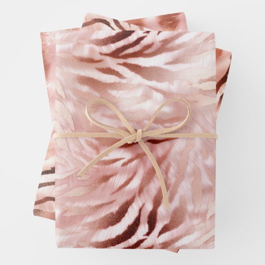 Feuille De Papier Cadeau Rose rose blanc Zebra Animal (En situation)