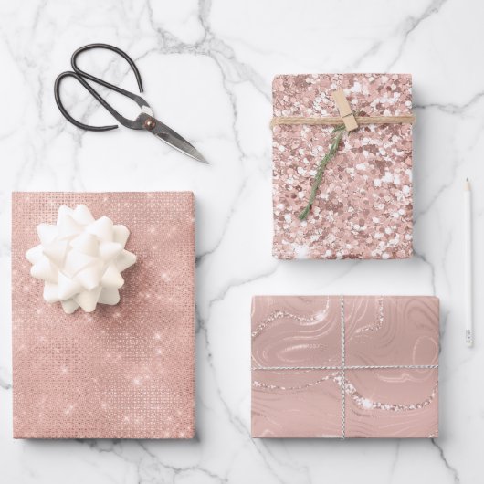 Feuille De Papier Cadeau Rose rose Blush Gold Glitzy Parties scintillant Gl (Recto)