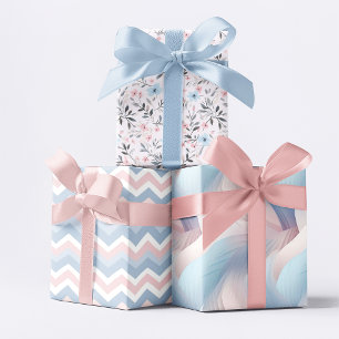 Feuille De Papier Cadeau Rose rose glacé bleu et blanc motif