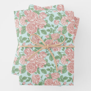 Feuille De Papier Cadeau Rose rose Jardin Bouquet Motif