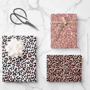 Feuille De Papier Cadeau Rose rose léopard noir et blanc