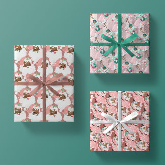 Feuille De Papier Cadeau rose + rose noir vintage santa claus noël