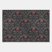 Feuille De Papier Cadeau Rose rouge et Damas noir (Devant 2)