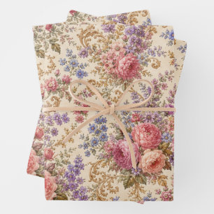 Feuille De Papier Cadeau Rose sauvage de style rococo bohème français Prair