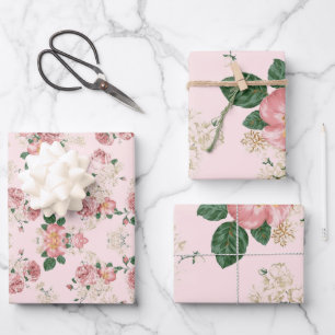 Feuille De Papier Cadeau Rose sur rose Vintage floral