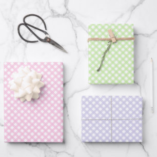 Feuille De Papier Cadeau Rose, Vert et Lavande Pastel En vichy Motif