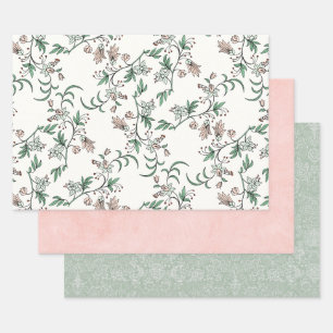 Feuille De Papier Cadeau Rose Vert Floral Vintage Paisley 