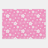 FEUILLE DE PAPIER CADEAU ROSE VERTE JOUR BLANC FLEURS & STRIPES (Devant 2)