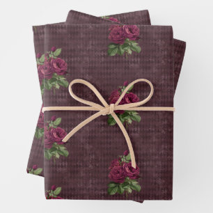 Feuille De Papier Cadeau Rose vintage de Bourgogne sur Arlequin