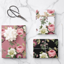 Rose Vintage rose, noir et blanc Motifs floraux