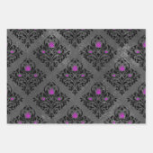 Feuille De Papier Cadeau Rose violet et Damas noir (Devant 2)