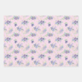 Feuille De Papier Cadeau Rose Violet Vert Fleurs Anniversaire Mariage (Devant)