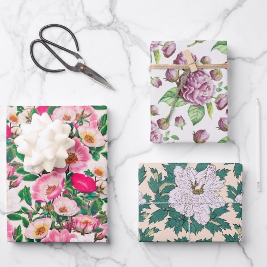 Feuille De Papier Cadeau Rosehip Camellia & Peony Flowers (Recto)