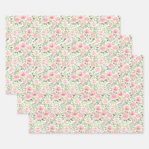 Feuille De Papier Cadeau Roses aquarelles peintes à la main