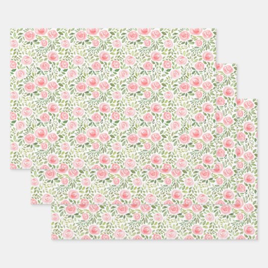 Feuille De Papier Cadeau Roses aquarelles peintes à la main (Lot)