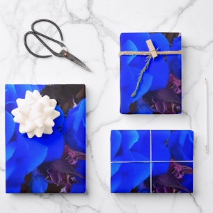 Feuille De Papier Cadeau Roses bleu électrique