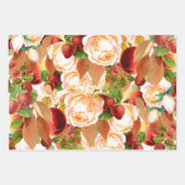 Feuille De Papier Cadeau Roses d'aquarelle et fraises (Devant)