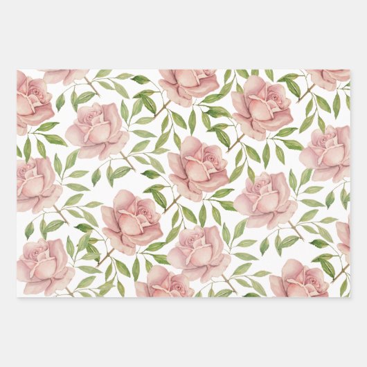 Feuille De Papier Cadeau Roses d'aquarelle violet (Devant)