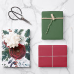 Feuille De Papier Cadeau Roses de Bourgogne, pin, Holly Christmas Floral<br><div class="desc">Une étonnante aquarelle fleurie motif de Noël de beaux roses bordeaux peints à la main, de la verdure des pins, des feuilles verts et blancs, et des baies sèches recouvrent ces belles feuilles de papier d'emballage, qui comprennent le design floral et deux couleurs qui correspondent aux tons dans le design....</div>