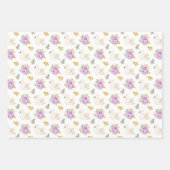 Feuille De Papier Cadeau Roses floraux cygnes violet et or (Devant)