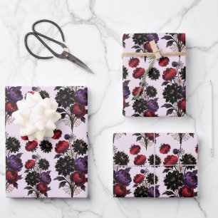 Feuille De Papier Cadeau Roses gothiques et toile d'araignée, Halloween flo