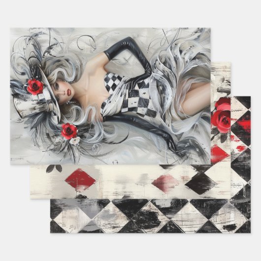 Feuille De Papier Cadeau Roses Harlequin (Lot)