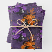Feuille De Papier Cadeau Roses pourpres et oranges (En situation)