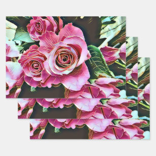 FEUILLE DE PAPIER CADEAU ROSES ROSES ROSES
