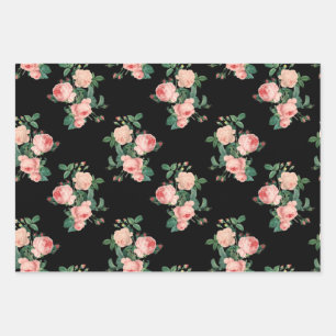 Feuille De Papier Cadeau Roses roses roses Vintages en noir