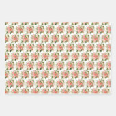 Feuille De Papier Cadeau Roses rouges corail avec feuillage (Devant)