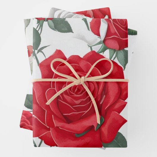 Feuille De Papier Cadeau Roses rouges et blancs (En situation)