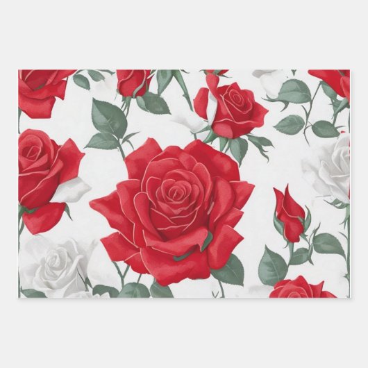 Feuille De Papier Cadeau Roses rouges et blancs (Devant)