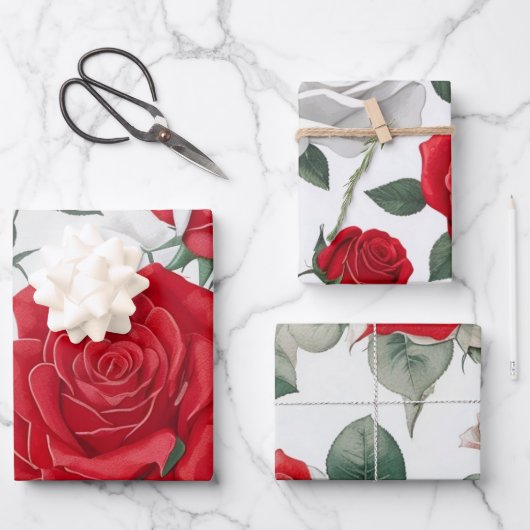 Feuille De Papier Cadeau Roses rouges et blancs (Recto)