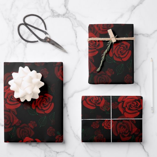 Feuille De Papier Cadeau Roses rouges romantiques (Recto)