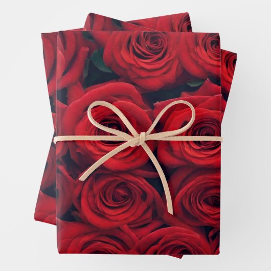 Feuille De Papier Cadeau Roses rouges vibrantes (En situation)