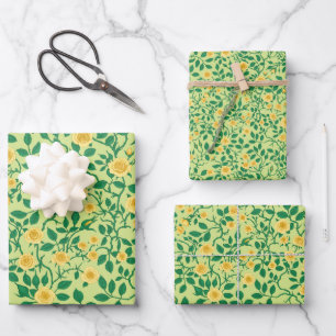 Feuille De Papier Cadeau Roses sauvages en jaune et vert